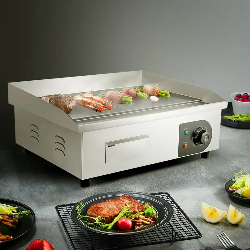 

Electric Countertop Flat Top Griddle 110V 1600W Commercial Electric Griddle Non-Stick Restaurant Teppanyaki flat top Grill Stain
