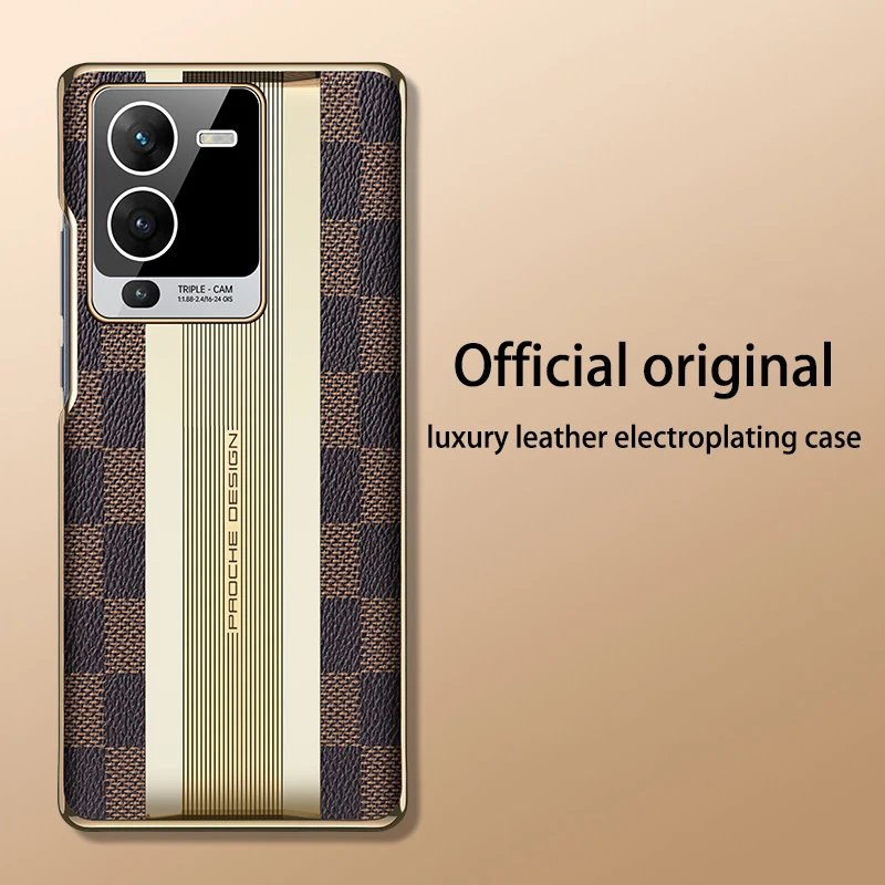 

Luxury Genuine Leather Case For VIVO X80 X70 pro S12 S15 Pro NEW Full Camera Protection Ultrathin electroplate Phone Case coque