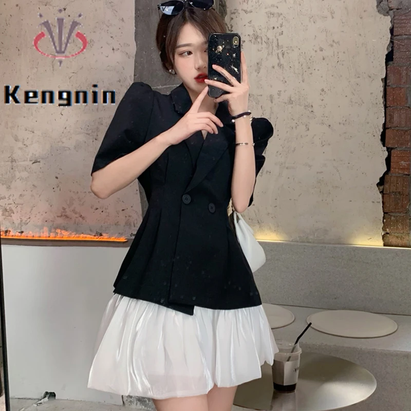 

2022 Summer Women Sets Loose Oversized 4XL Short Sleeve Blazer + White Color Skirts Two Piece Sets Office Lady Suits KE2046
