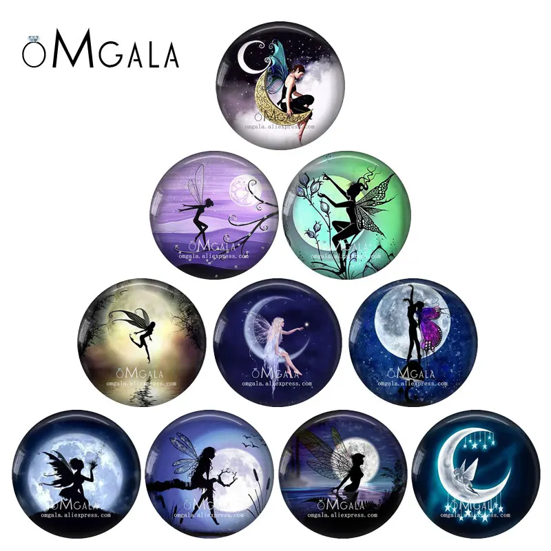 

New Moon Fairy Purple Moon wings Girl 10pcs 12mm/18mm/20mm/25mm Round photo glass cabochon demo flat back Making findings ZB0948