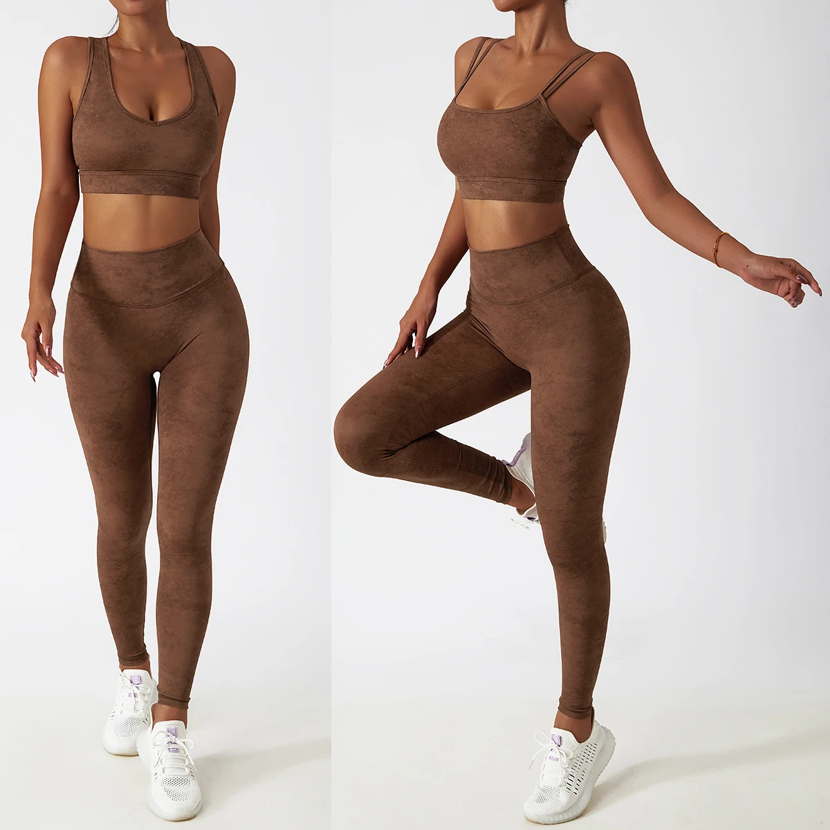 

Women Printed Nude Seamless Workout Strappy Sports Bra Racerback Tank Tops High Waisted Butt Lifting Yoga Leggings Running Pants