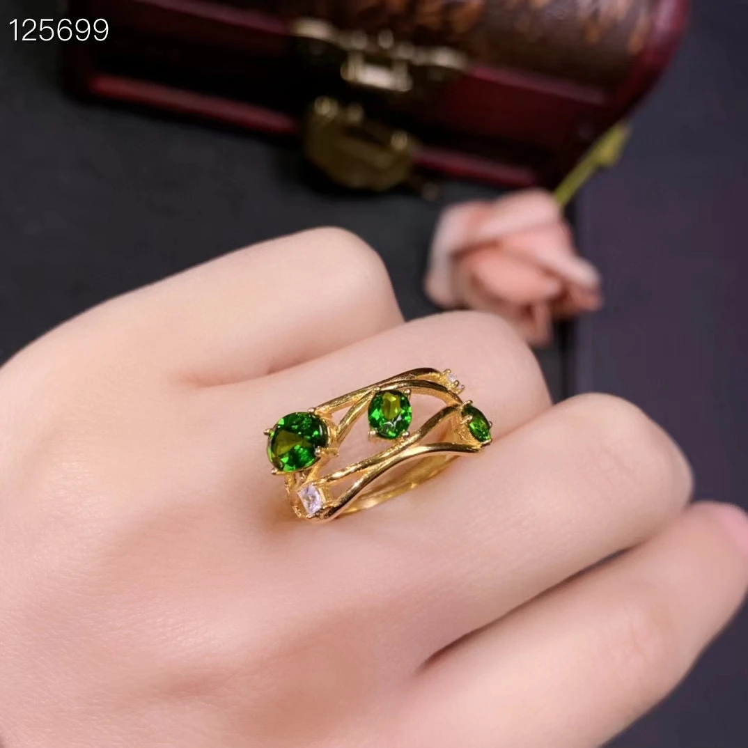 Всего 925 ct натуральный хром V VS класс диопсида серебряное кольцо для повседневной