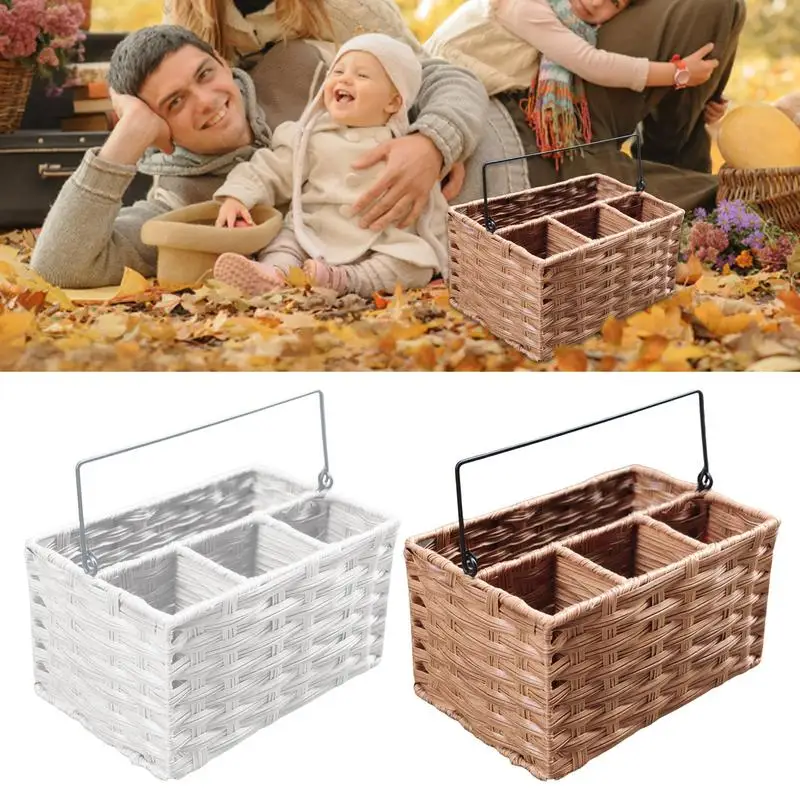 

Rattan Storage Basket Fruit Snack Rattan Picnic Box Spring Ins Wind Picnic Basket Double Handles Storage Wicker Container