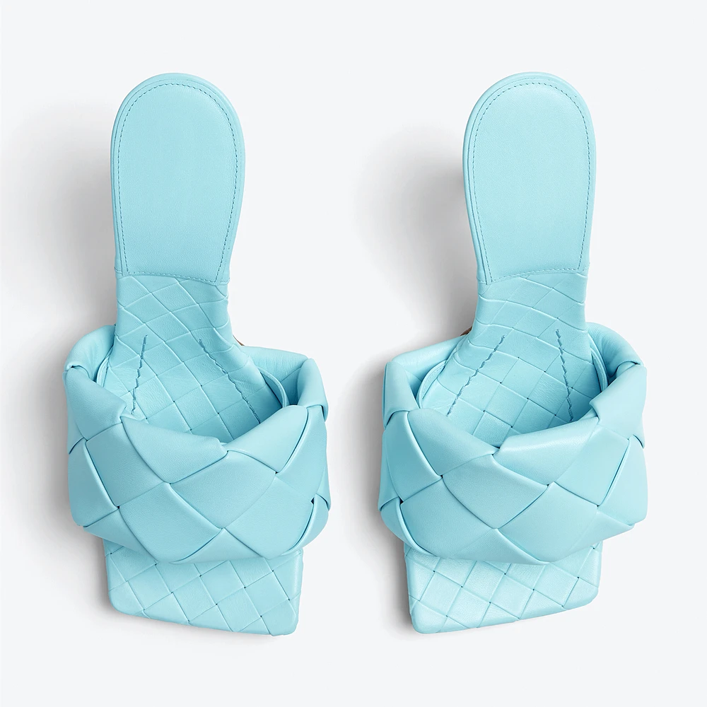 Women's Square Toe Cross Rhombus Weave Slippers Sexy Fashionable Stiletto High-Heel Sandals Dress Party Shoes Wedding Pumps