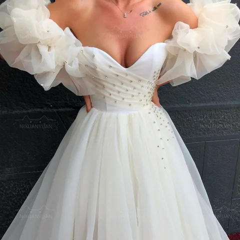 Wedding Dress for Bride 2023 Beading A Line Organza Off Shoulder Long Formal Evening Gowns Prom Dress vestido de fiesta de boda