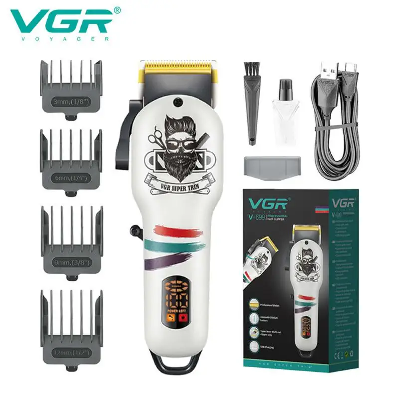 

Машинка для стрижки волос VGR, профессиональная машинка для стрижки волос, триммер для бороды, мужской Аккумуляторный Электрический триммер с USB-зарядкой