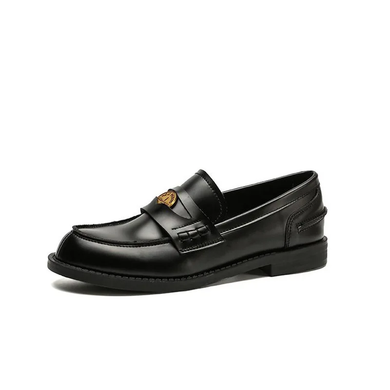 GCYCG Brand British Style Thick Soled Loafers Metal Decoration Spring Autumn Retro Round Toe Oxfords White Black Big Size 35~40