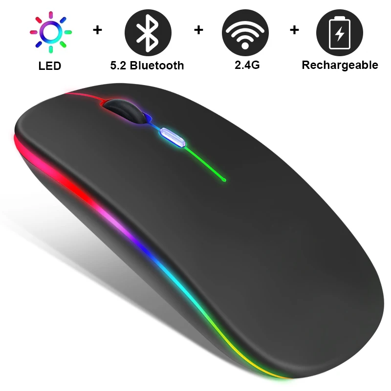 Мышь компьютерная беспроводная аккумуляторная с RGB-подсветкой и светодиодный