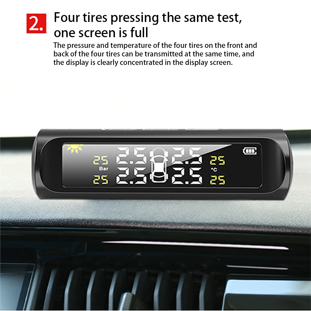 

Solar Auto Tire Pressure Tester Internal External Button Control Sensor