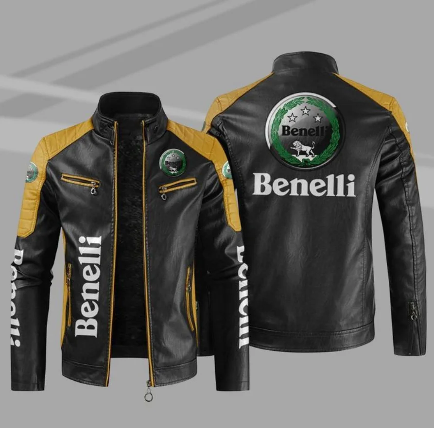 Benelli motorcycle PU Leather Jacket Patchwork Biker Jackets Casual Zipper Coat Male Motorcycle Jacket Outwear Coat