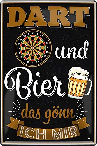 

Funny Saying: "Dart Und Bier Das Gönn Ich Mir" Decorative Bar Pub Sign for Dart Fans Gift Idea 20 X 30 Cm Room Decor