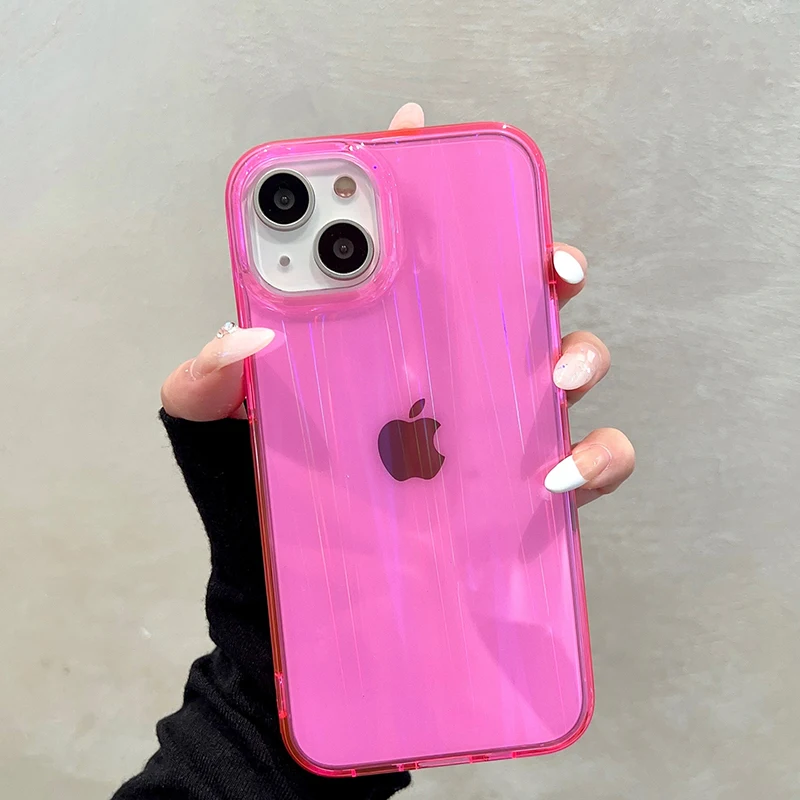 

Neon Fluorescent Laser Shockproof Phone Case For iPhone 13 Pro Max 14 12 14promax Cases Transparent Back Cover Shell