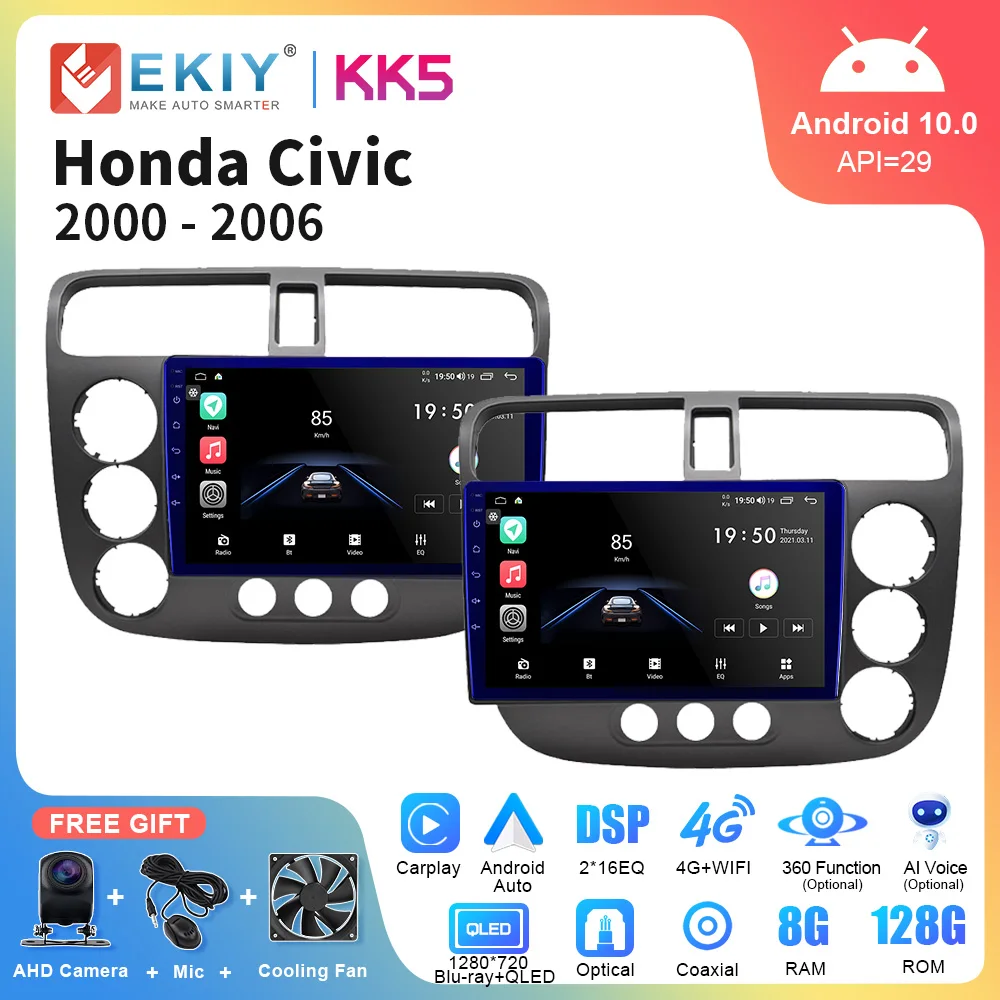 EKIY KK5 DSP Android 10 Car Radio For Honda Civic 2000-2006 GPS Navigation Multimedia Autoradio Player Carplay Auto BT Head Unit