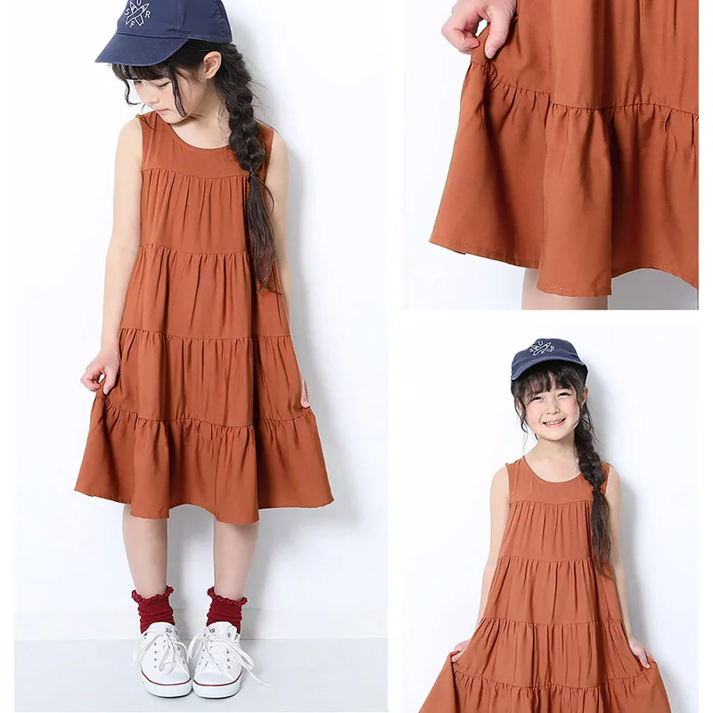 

Летнее женское повседневное пляжное платье без рукавов, простое модное платье принцессы для детей 12, 13, 14 лет, детская одежда для подростков