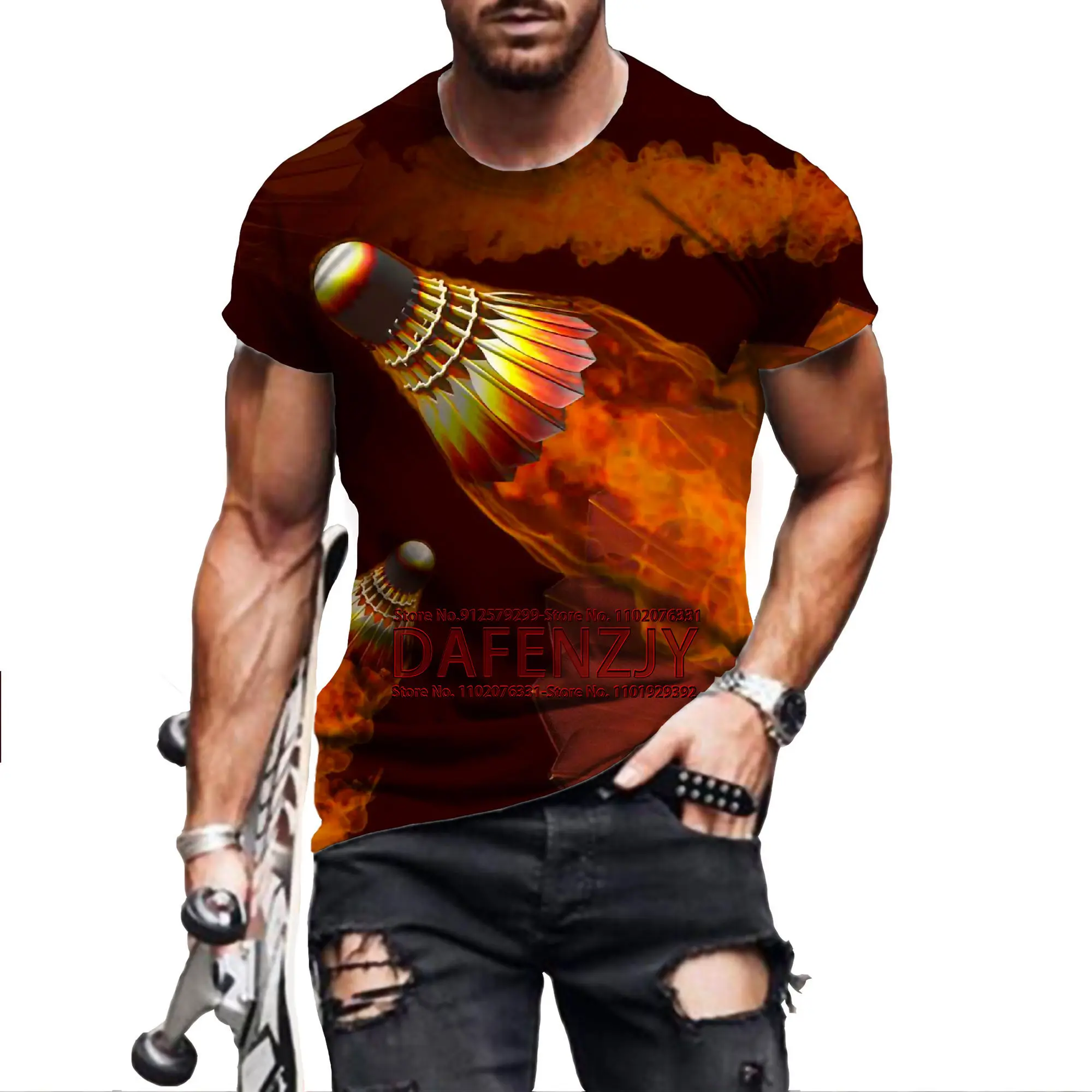 

Novelty Fashion Badminton 3d Printed Short Sleeved T-shirt Men Funny Casual Sport T Shirt