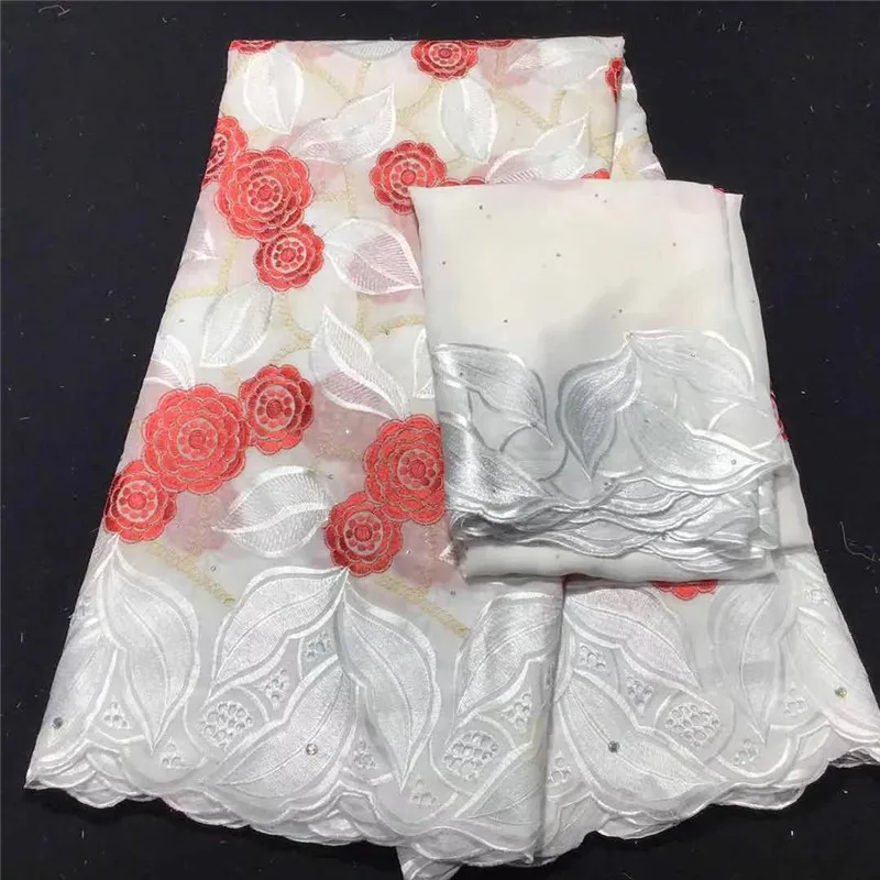 

5 +2Yard Swiss Fabric Latest Heavy Beaded Embroidery African 100% Cotton Voile Lace Popular Dubai 2022 Style For wedding Party