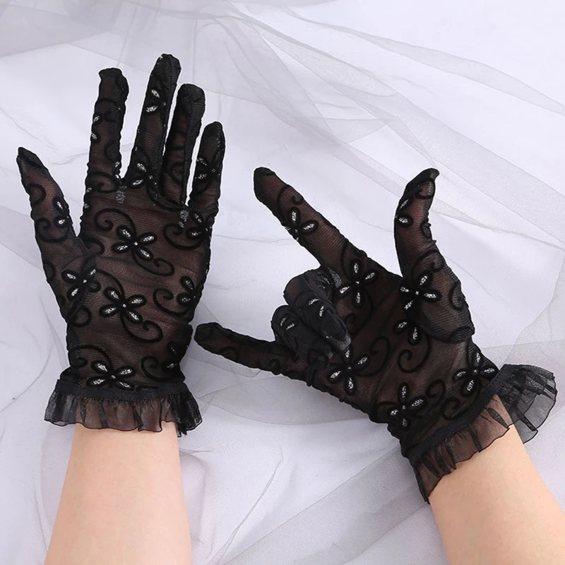 

Кружевные перчатки с цветочным рисунком для невесты, свадебные вечерние перчатки для невесты, прозрачные перчатки с закрытыми пальцами DXAA