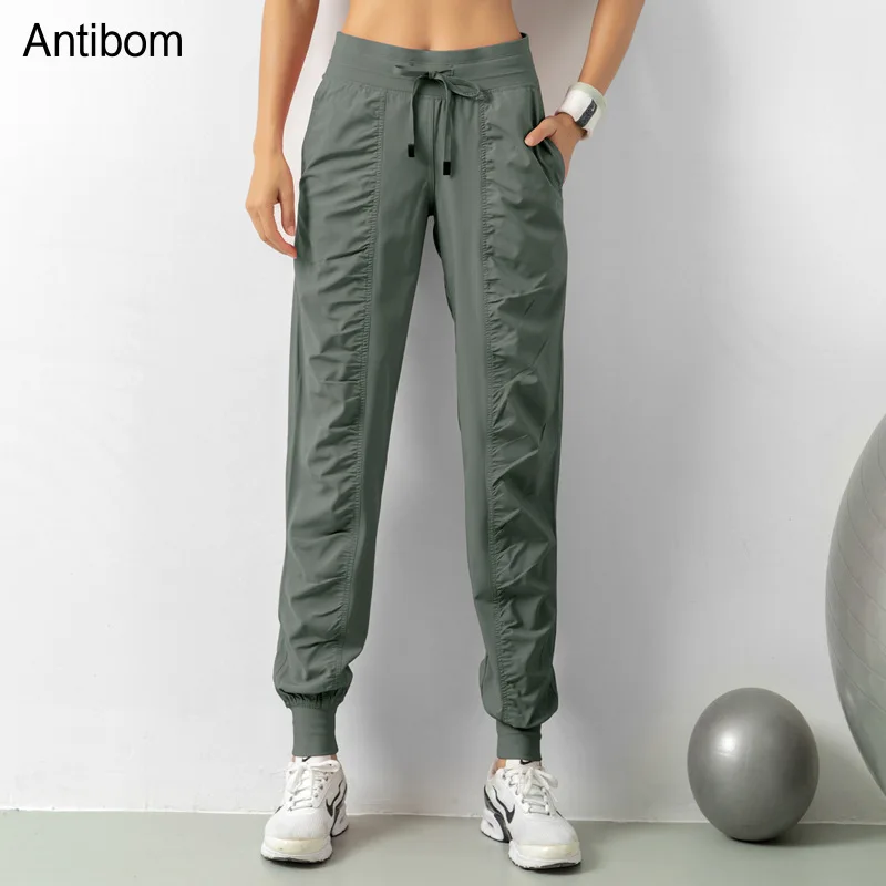 Antibom Running Sport Joggers Sweatpants Women Yoga Pants Athletic Gym Fitness Pants Trousers Quick Dry Drawstring with Pockets