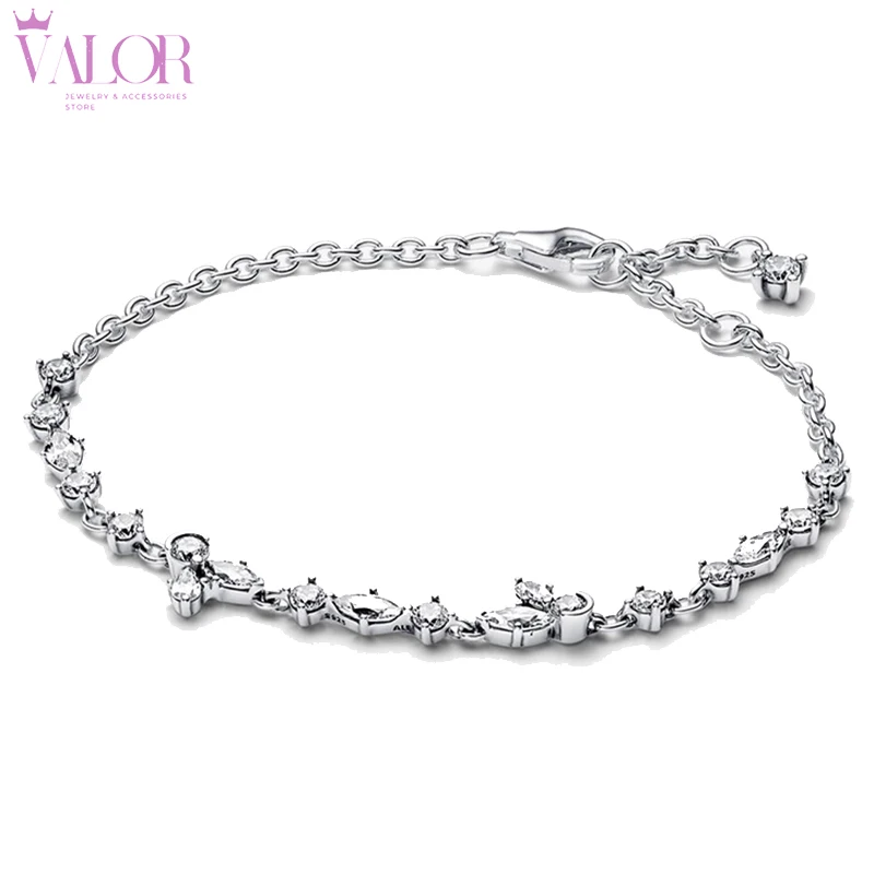 

2023 New Summer S925 Silver Jewelry Sparkling Herbarium Wedding Cluster Chain Bracelet Embossed Leaves Gift for Women Present