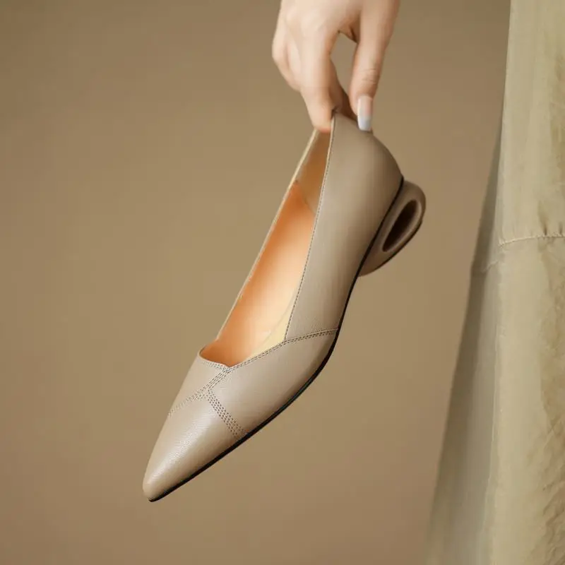

Size 34-42 Comfortable Genuine Leather Women Heels Shoes Pointed Toe Fashion Casual Pure Colour High Heel Shoes Easy To Walk