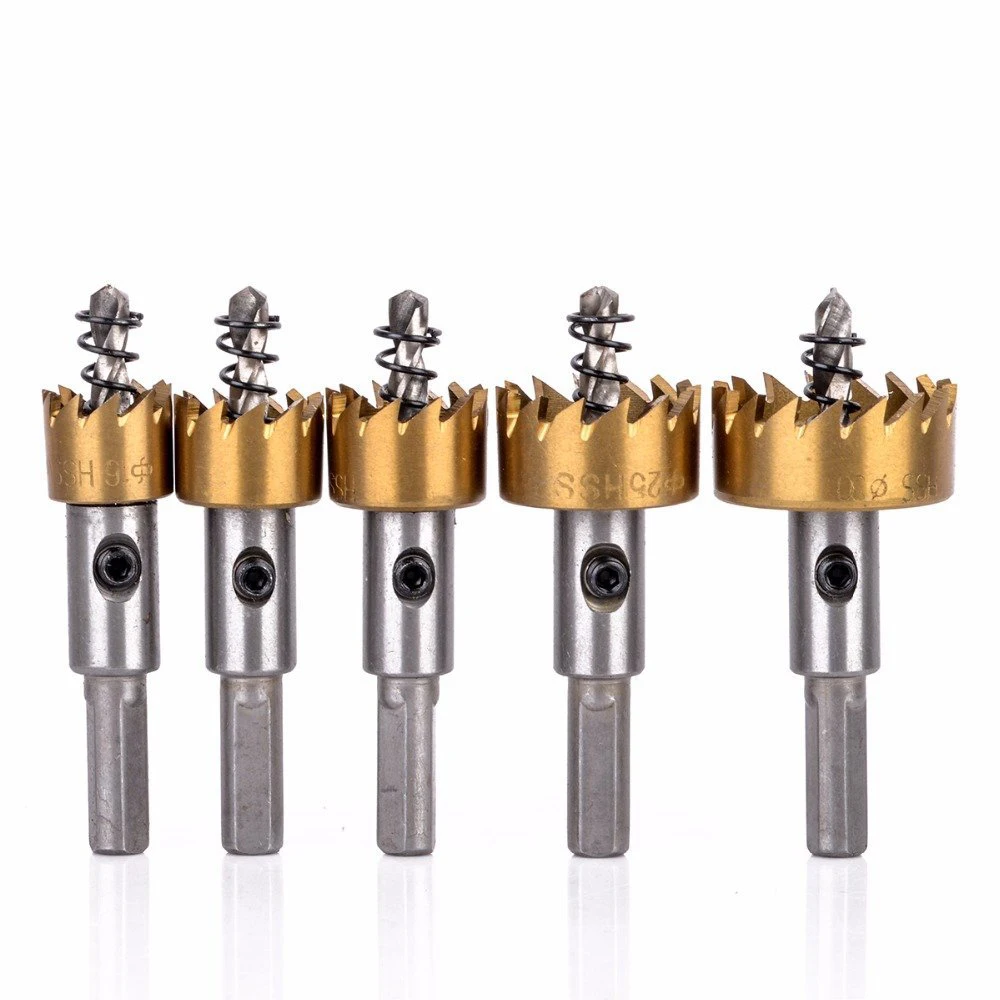 

5pcs Carbide Tip HSS Hole Saw Drill Bits Set Stainless Steel Metal Wood Drilling Hole Cutter Tool 16-30mm for Installing Locks