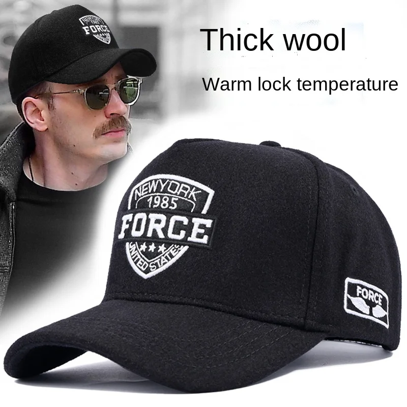 Men's Baseball Cap Wool Tweed Winter Hat Big Head Circumference Fashion Brand Keep Warm Embroidery Letter Trucker Cap Dad Hat