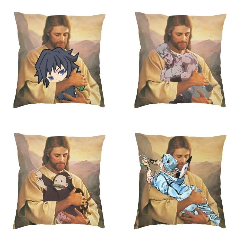 

Polnareff And His Stand Pillow Cover Decoration Jojos Bizarre Adventure Jesus Cushion Case Throw Pillow for Living Room