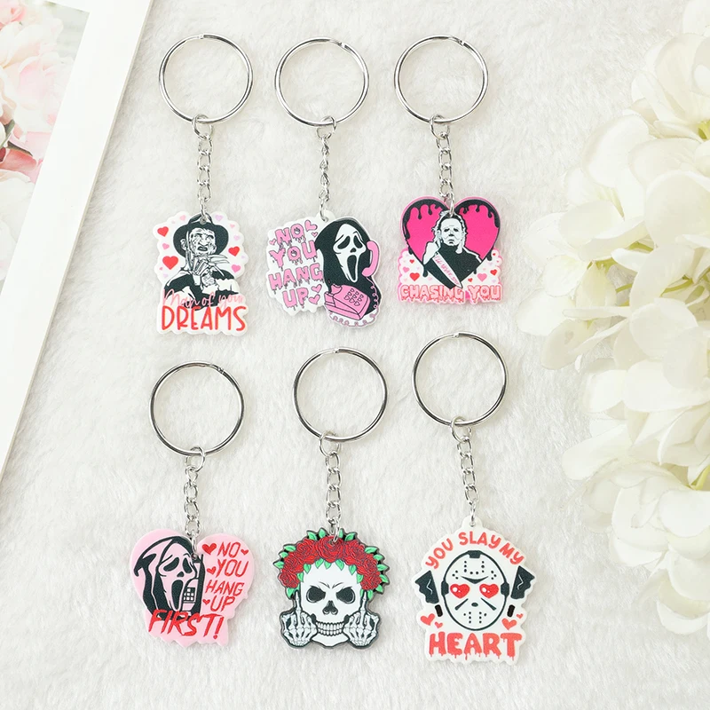 

1Pc Halloween Horror Keychain Punk Acrylic Middle Finger Skull Ghost You Hang Up Keyring Handbag Jewelry Charms