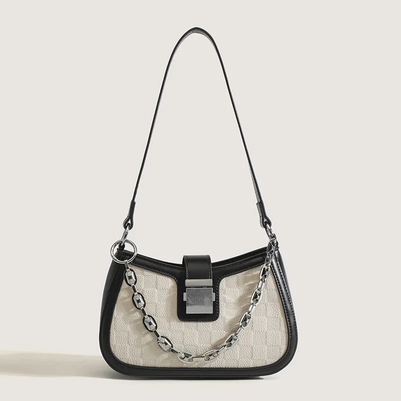 

Модная Универсальная женская сумка через плечо, сумочка из высококачественной искусственной кожи с ромбовидным узором, роскошный багет дл...