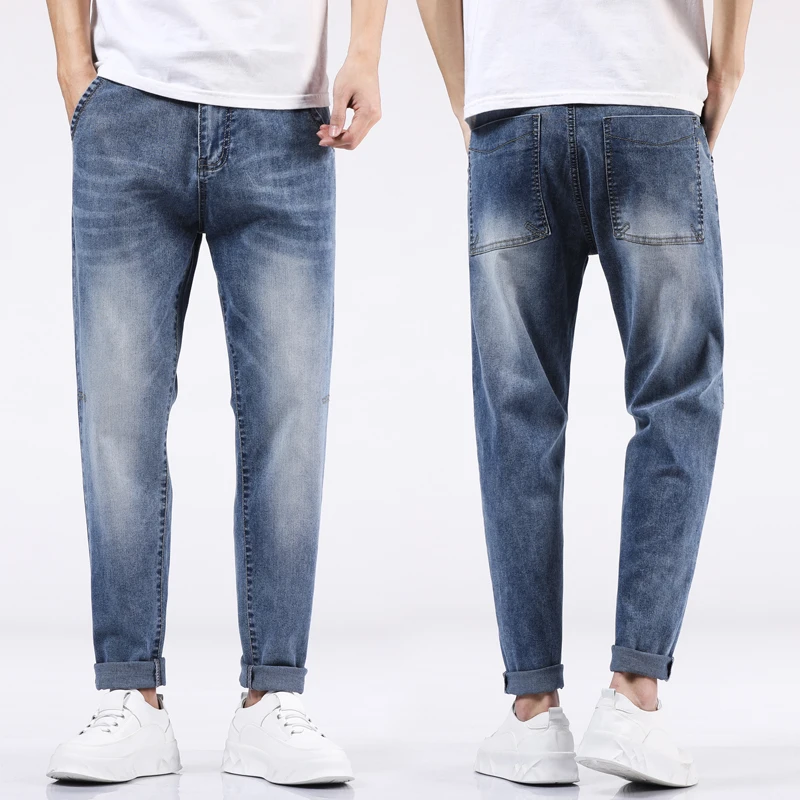 Популярные джинсы красивые мужские свободные облегающие брюки Harlan с эластичным