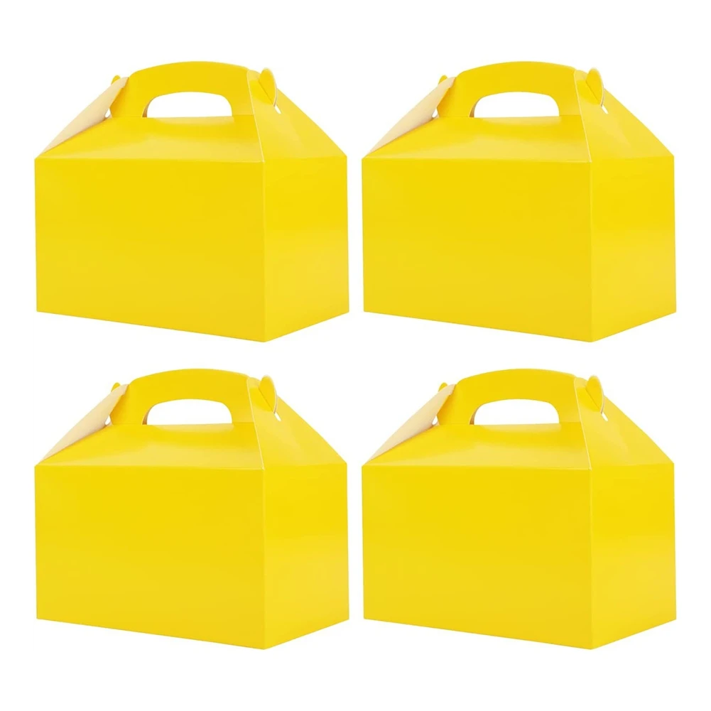 

50 Pcs Party Treat Boxes White, Candy Boxes Party Favors with Handle Paper Cookie Gift Bags Gable Boxes Yellow