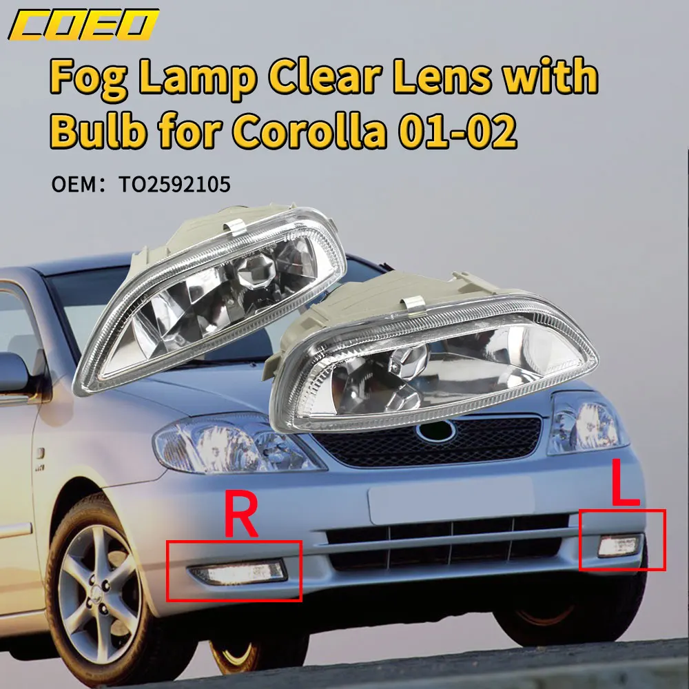 

Auto Front Bumper Fog Light Lamp Assembly For Toyota Corolla 2001-2002 With Clear Lens And Bulbs TO2593105 TO2592105