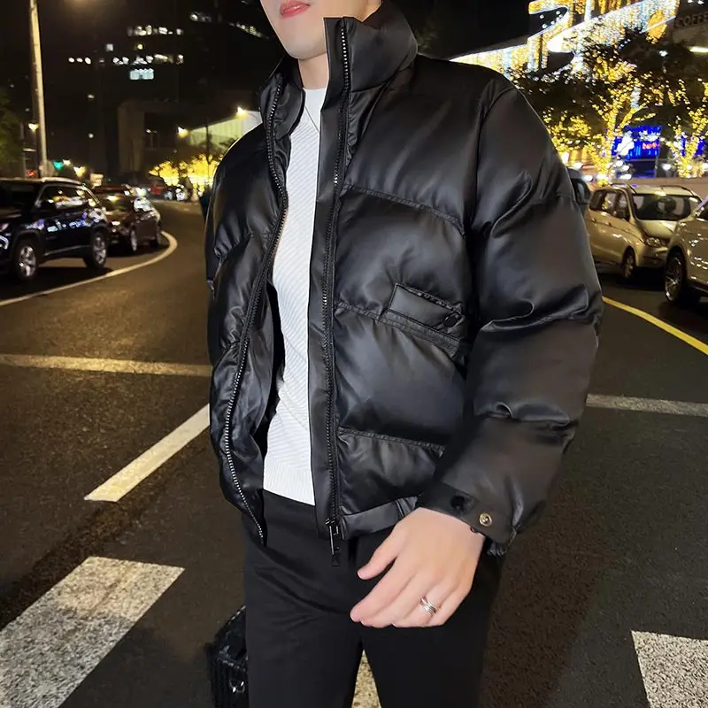 Winter Thicken Warm Leather Jackets Men Stand Collar Zipper PU Motorcycle Jacket Casual Loose Puffer Parkas Social Streetwear