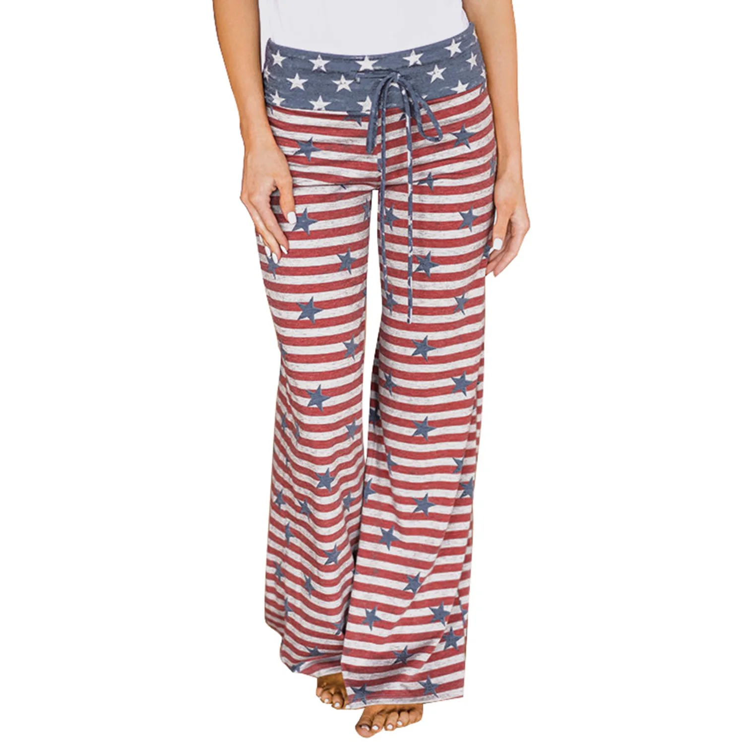 

Women Trousers Wide Leg Pant High Waist Sweatpants Baggy Pants Red Stripes Size L