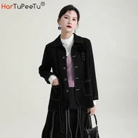 black suit jacket women 2022 surface wiring blazer coat slim fit vintage 3d rose ribbons decorate tailored suit with pockets