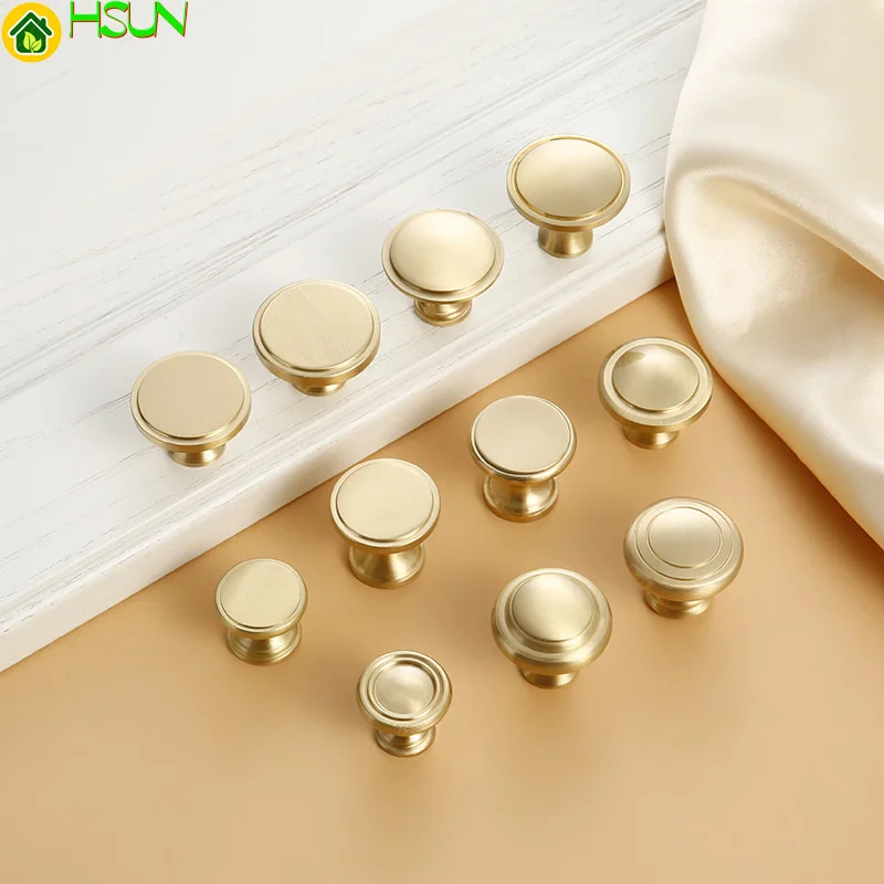 Золотая простая ручка для ящика шкафа из чистой меди латунная круглая двери