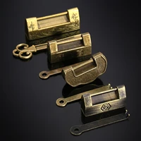 1set antique bronze lock old chinese character alloy decorative jewelry chest box padlocks wood case drawer brass flower bird