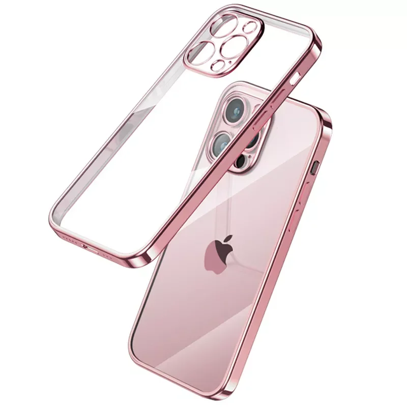 

Luxury Plating Square Frame Case For iPhone 11 12 13 Pro Max mini X XR XS 7 8 6S Plus SE 3 Transparent Silicone Shockproof Cover