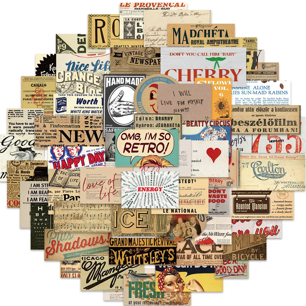 

58pcs Retro European American Poster Stickers For Suitcase Scrapbook Guitar Vintage Sticker Craft Supplies Scrapbooking Material