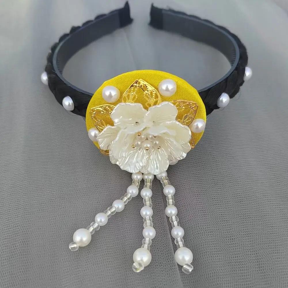 Классическая цветочная корейская повязка на голову с кисточками и бисером