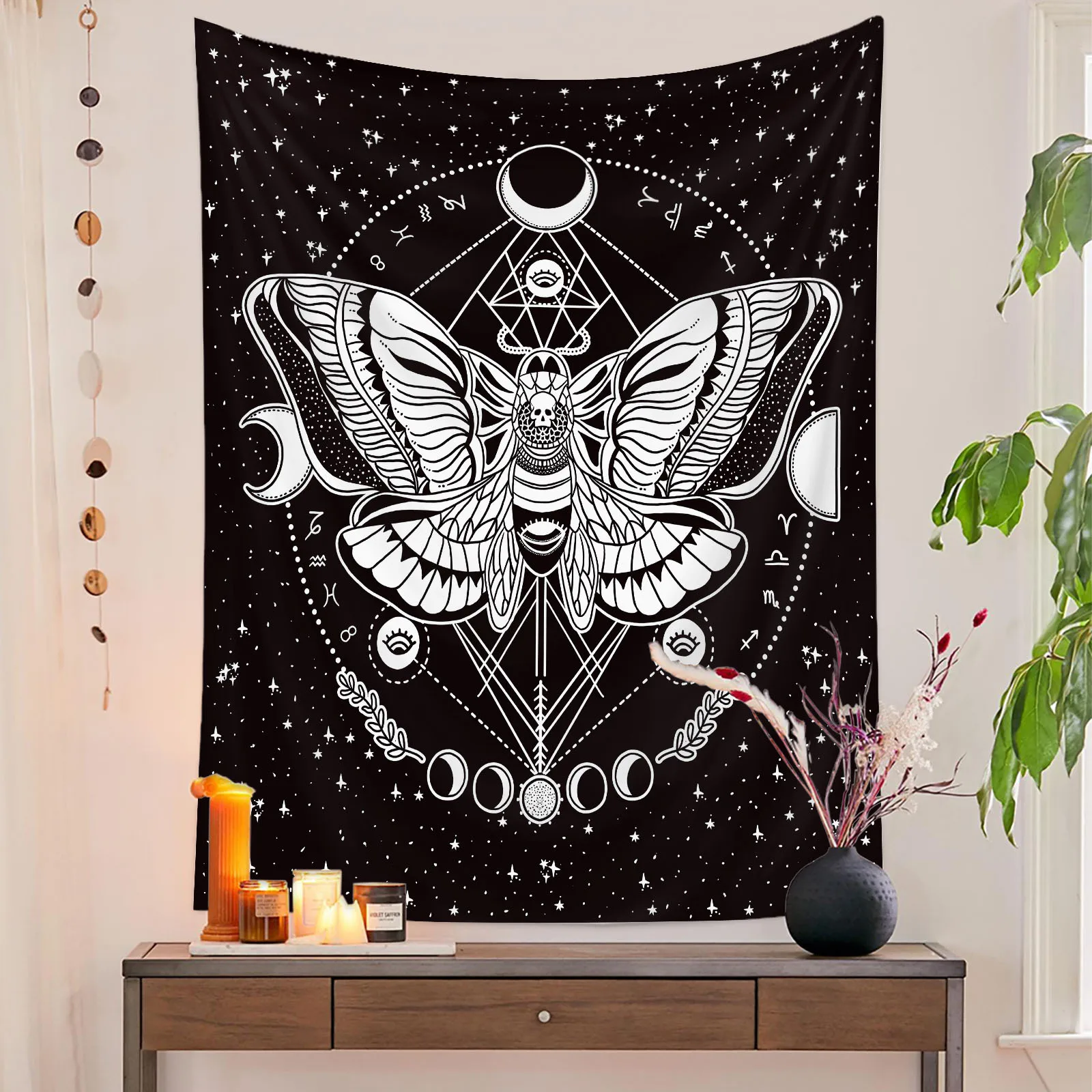 

Butterfly Moth Tapestry Wall Hanging Moon Phase Bedroom Aesthetic Retro Black Vertical Room College Dorm Decoration Tapiz