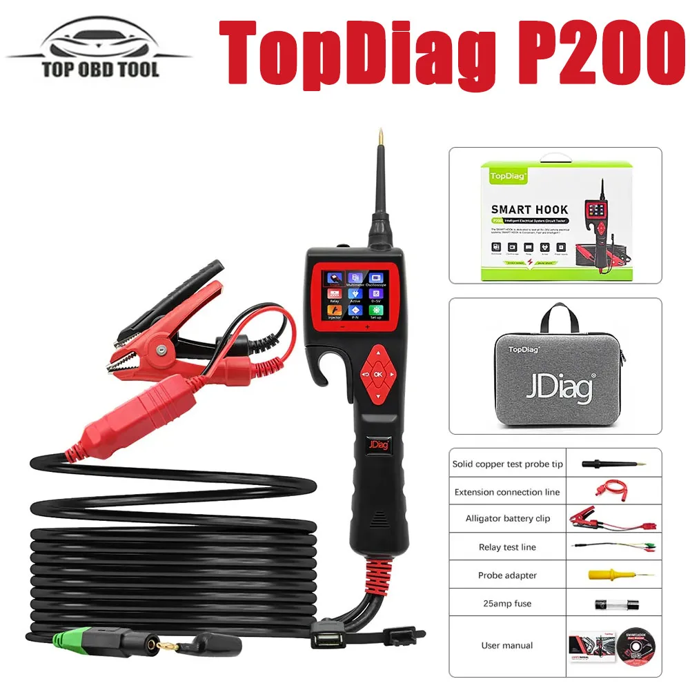 TopDiag Jdiag P200 12 В 24 в умный крюк датчик мощности Автомобильный анализатор цепи тестер цифровой тестер электрическая система детектор мультиметр