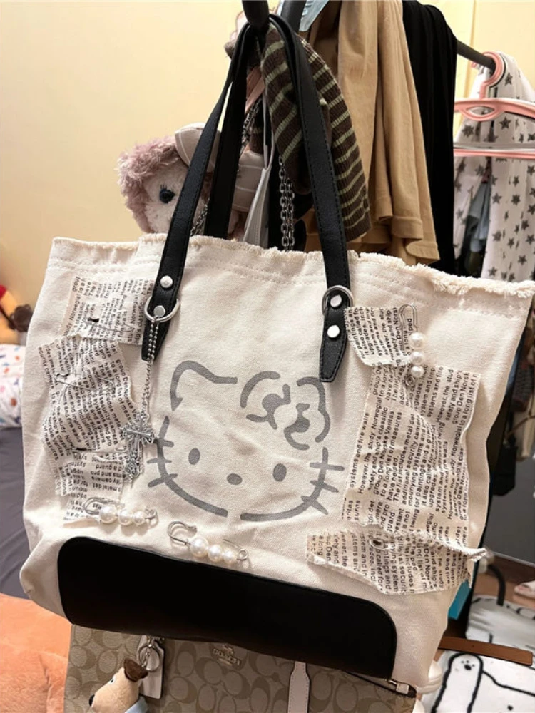 Hello Kitty Bag Hot Girl Embroidered Canvas Shoulder Bag Tote Bag Casual Cute Bag   purses  crossbody bag  purses and handbags