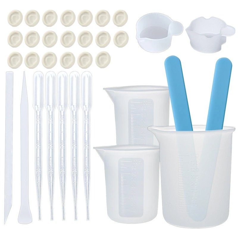 

1 Set DIY Epoxy Resin Mixing Molds Tools Kits 100&150ml Measure Cups Silicone Popsicle Stir Sticks Pipette Reusable Tool Kit
