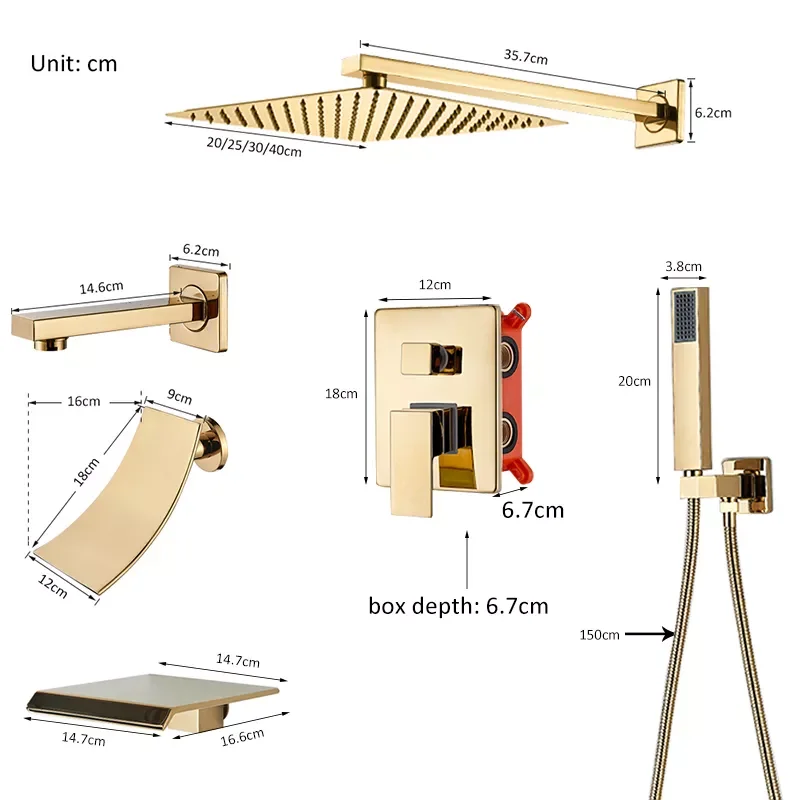 

Gold Concealed Shower Faucet Set Rain Waterfall Bathtub Shower System Hot Cold Water Shower Faucet For Bathroom Mixer Tap