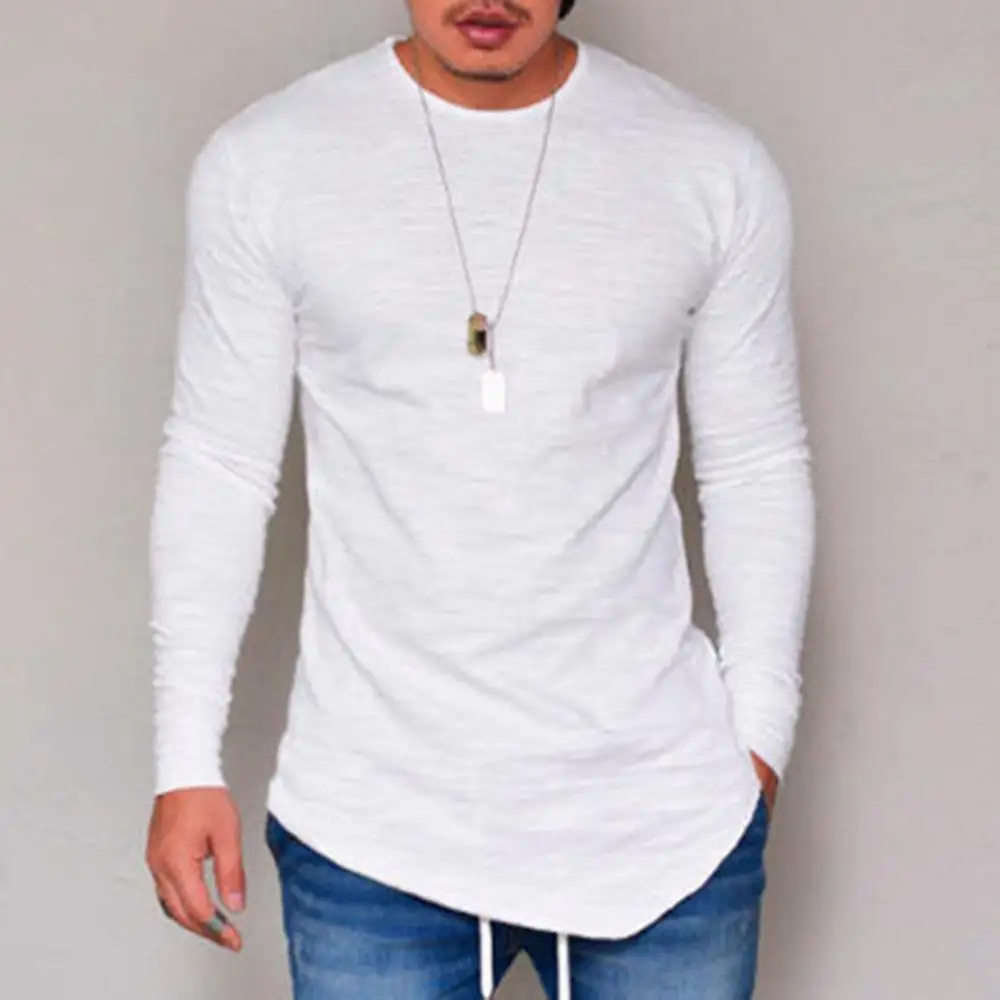 

Men Autumn Solid Color O Neck Long Sleeve Cotton Thin T-shirt Bottoming Top