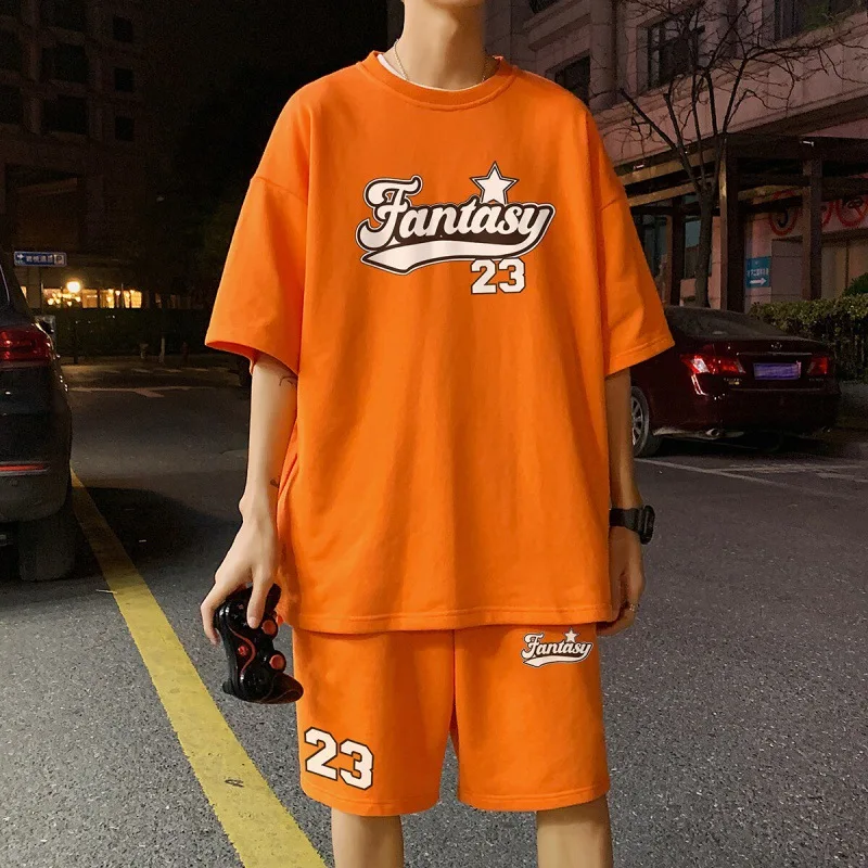 2022 Summer Casual Sportswear Men's Loose Couple Letter Printing Suit Short-sleeved T-shirt Five-point Shorts Two-piece Set