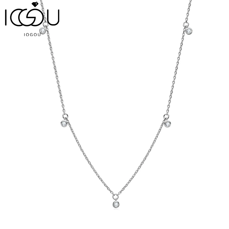 IOGOU Charm Choker 925 Sterling Silver Round Cut 2.5mm D Color Moissanite Necklace for Women Girls Gift With Chain Length 16+2In