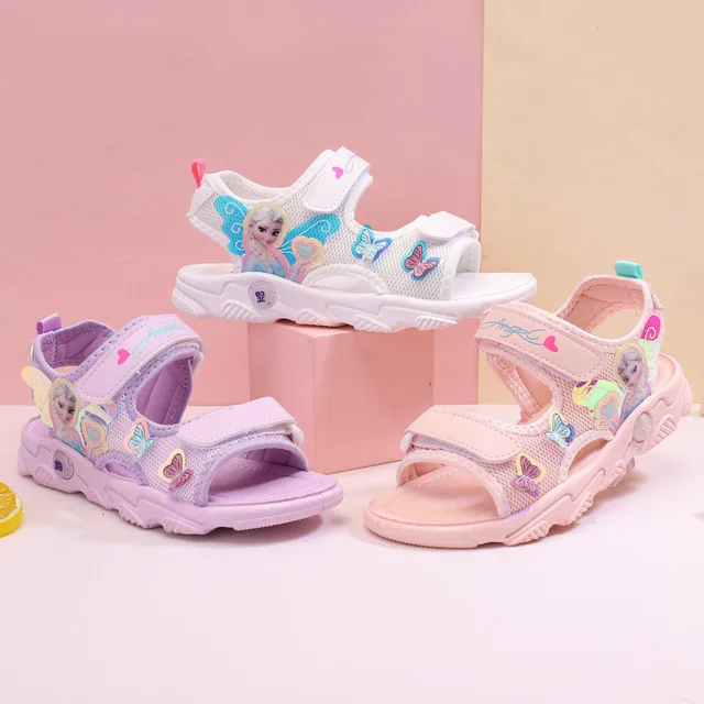 

Disney Girls Sandals Summer New Frozen Princess Mesh Cute Cartoon elsa Girls Casual Beach Shoes