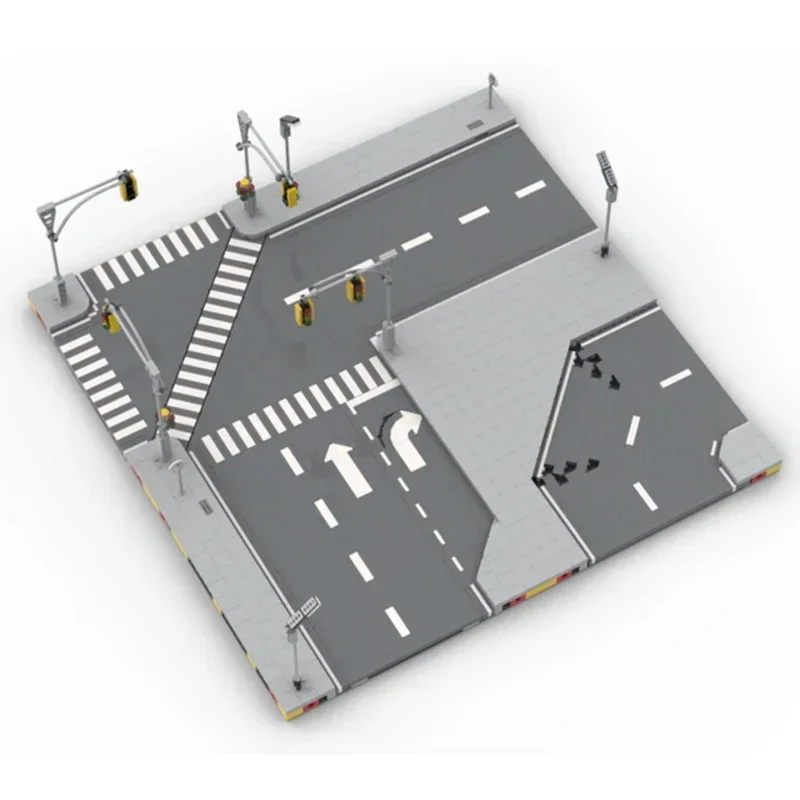 Модель City Street View Moc Building Bricks Городская дорожная система Технология Модульные